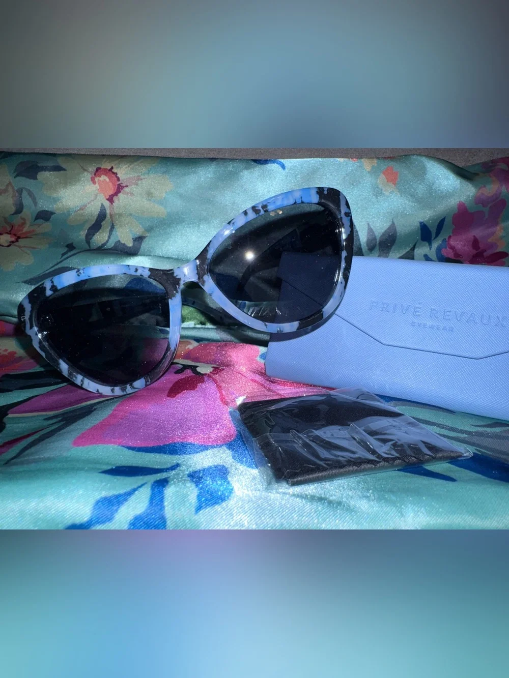New PRIVE REVAUX Women's Milky Blue Tortoise Cat Eye Sunglasses